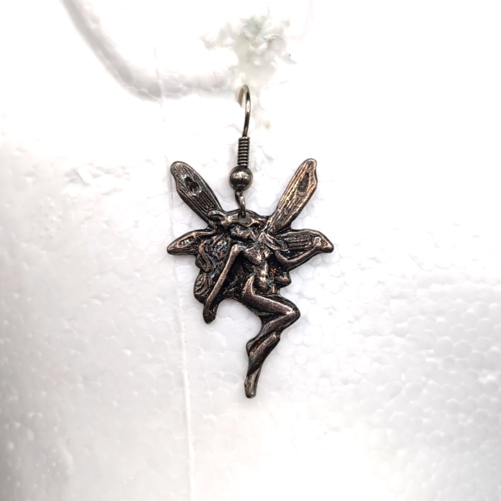 Silver Toned Flying Fairies Drop Dangle Hook Earrings - Picture 1 of 7